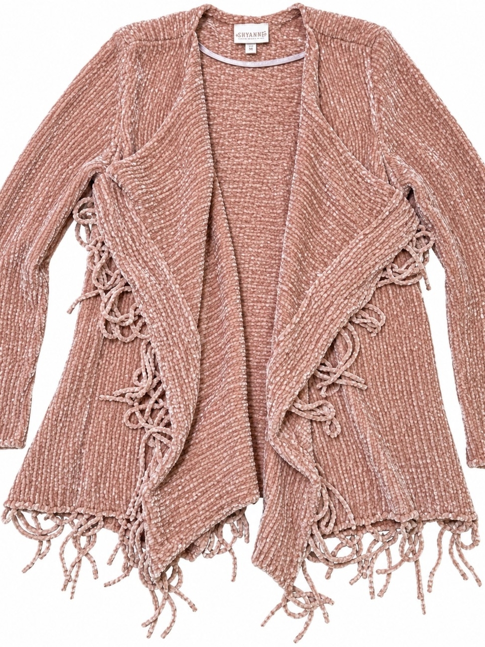 Shyanne Dusty Rose Chenille Fringe Open-Front Cardigan